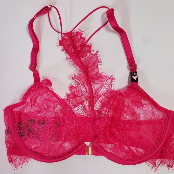 Victoria Secret Unlined Demi Bra 32C Pink w/lace - Picture 7 of 11